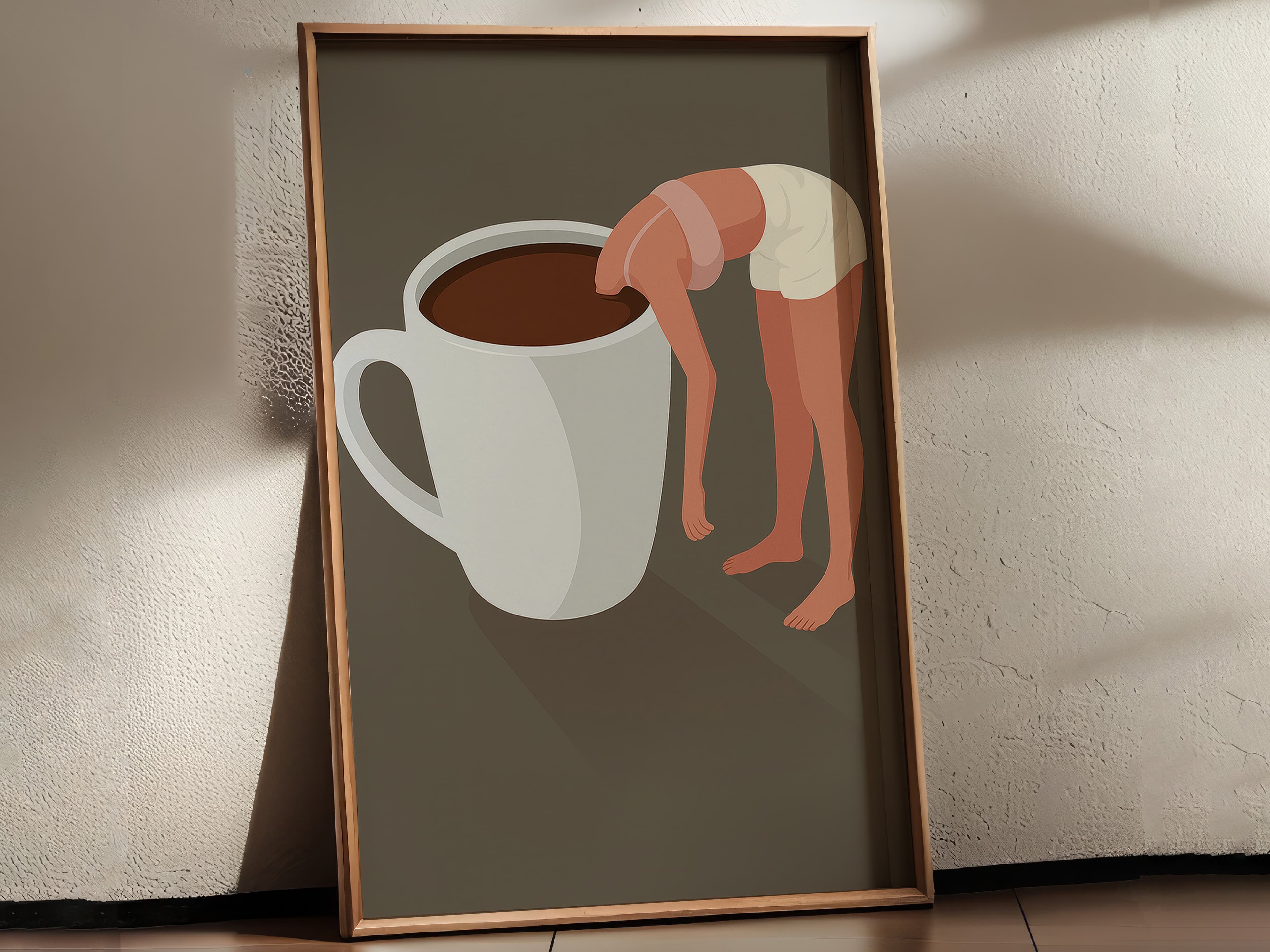 Woman in Coffee Cup Art Print, Minimalist Kitchen Decor