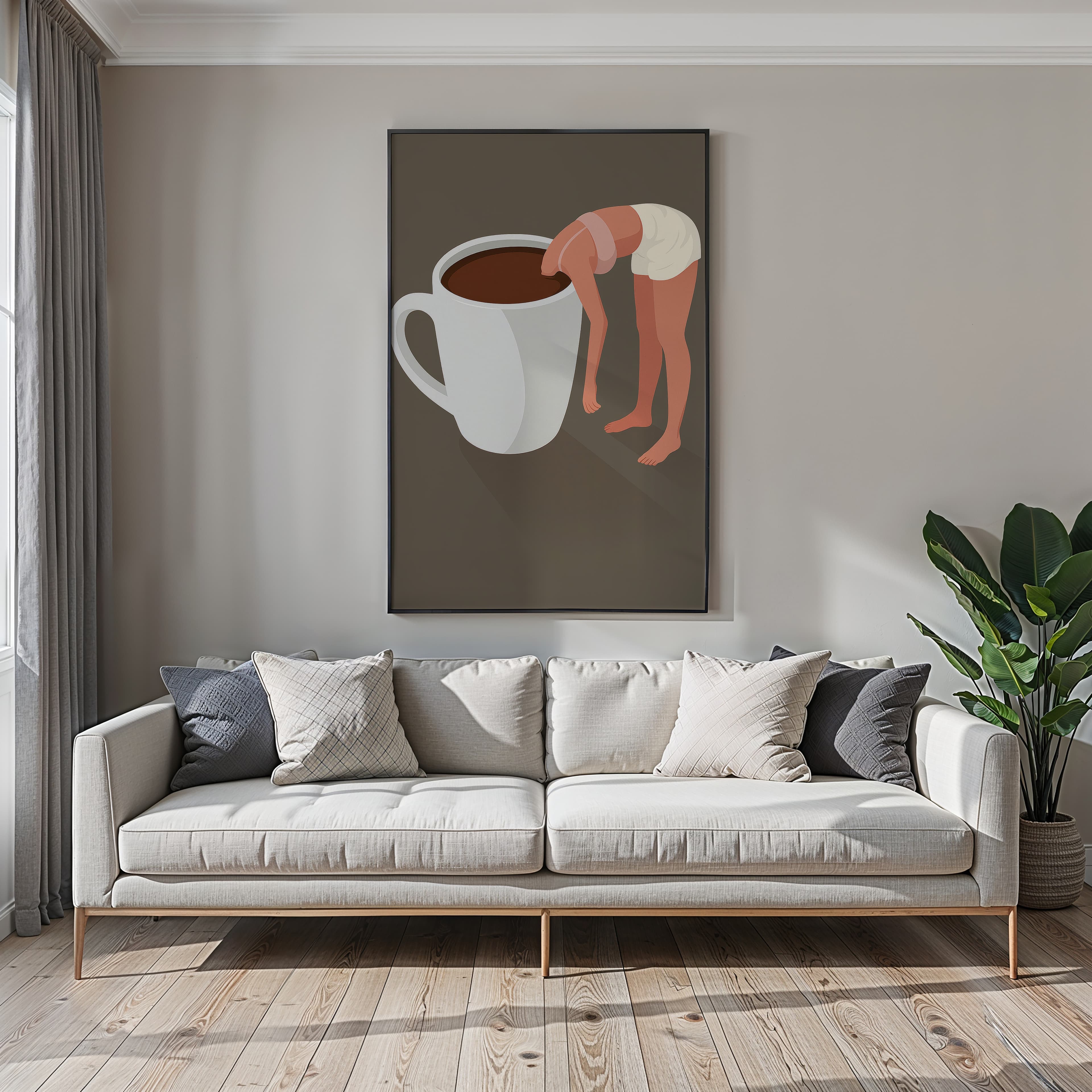 Woman in Coffee Cup Art Print, Minimalist Kitchen Decor
