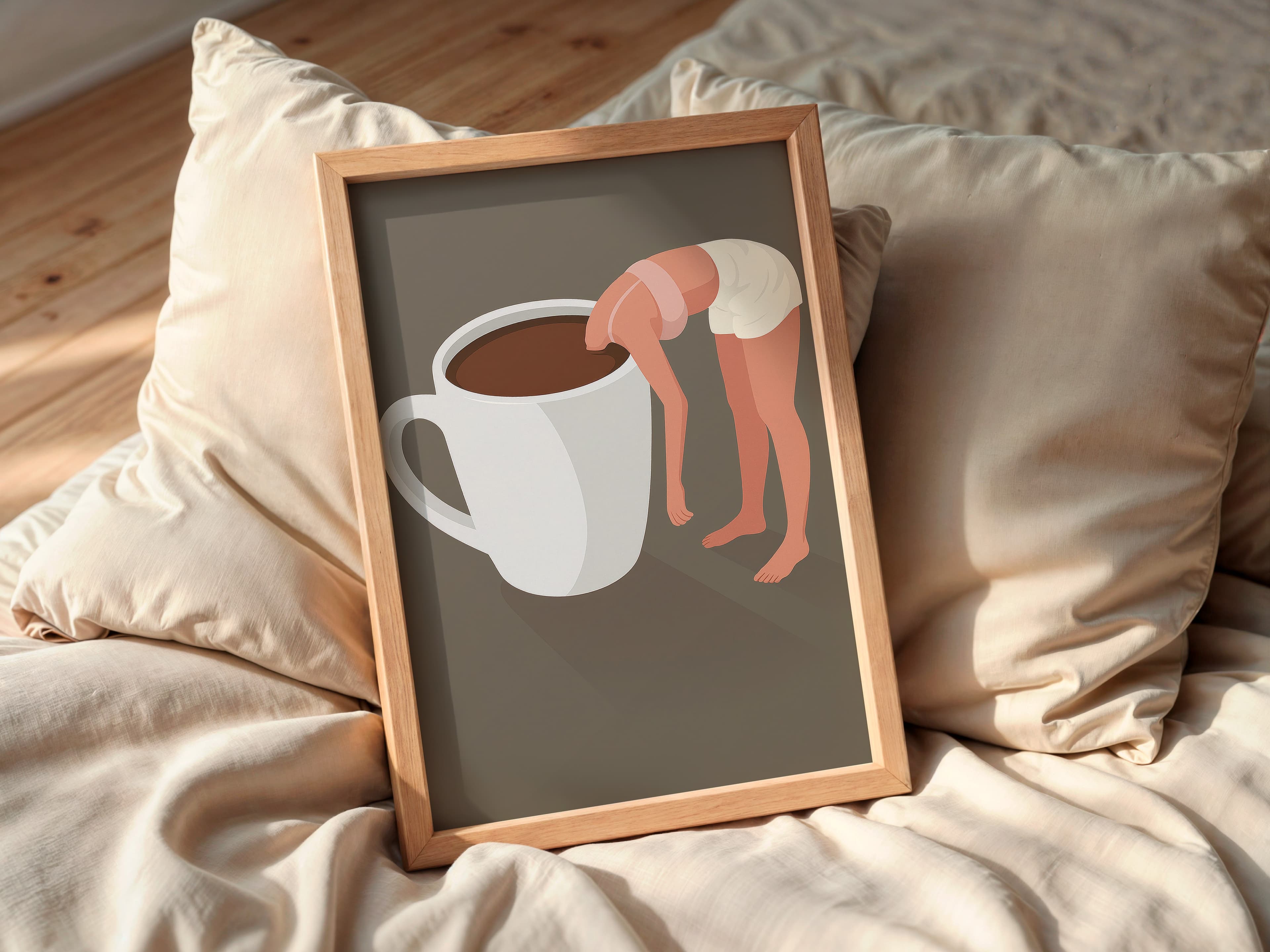 Woman in Coffee Cup Art Print, Minimalist Kitchen Decor