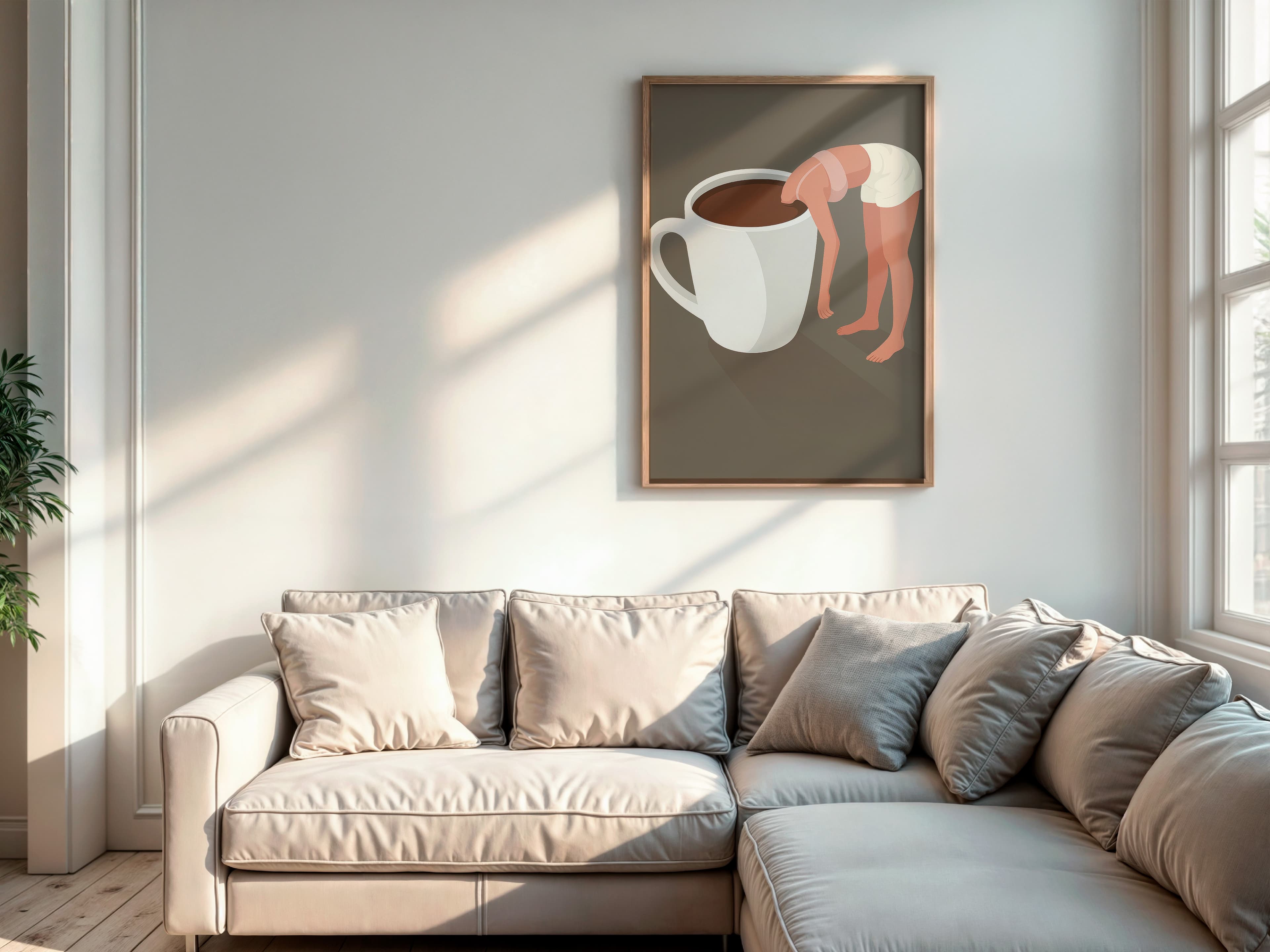 Woman in Coffee Cup Art Print, Minimalist Kitchen Decor