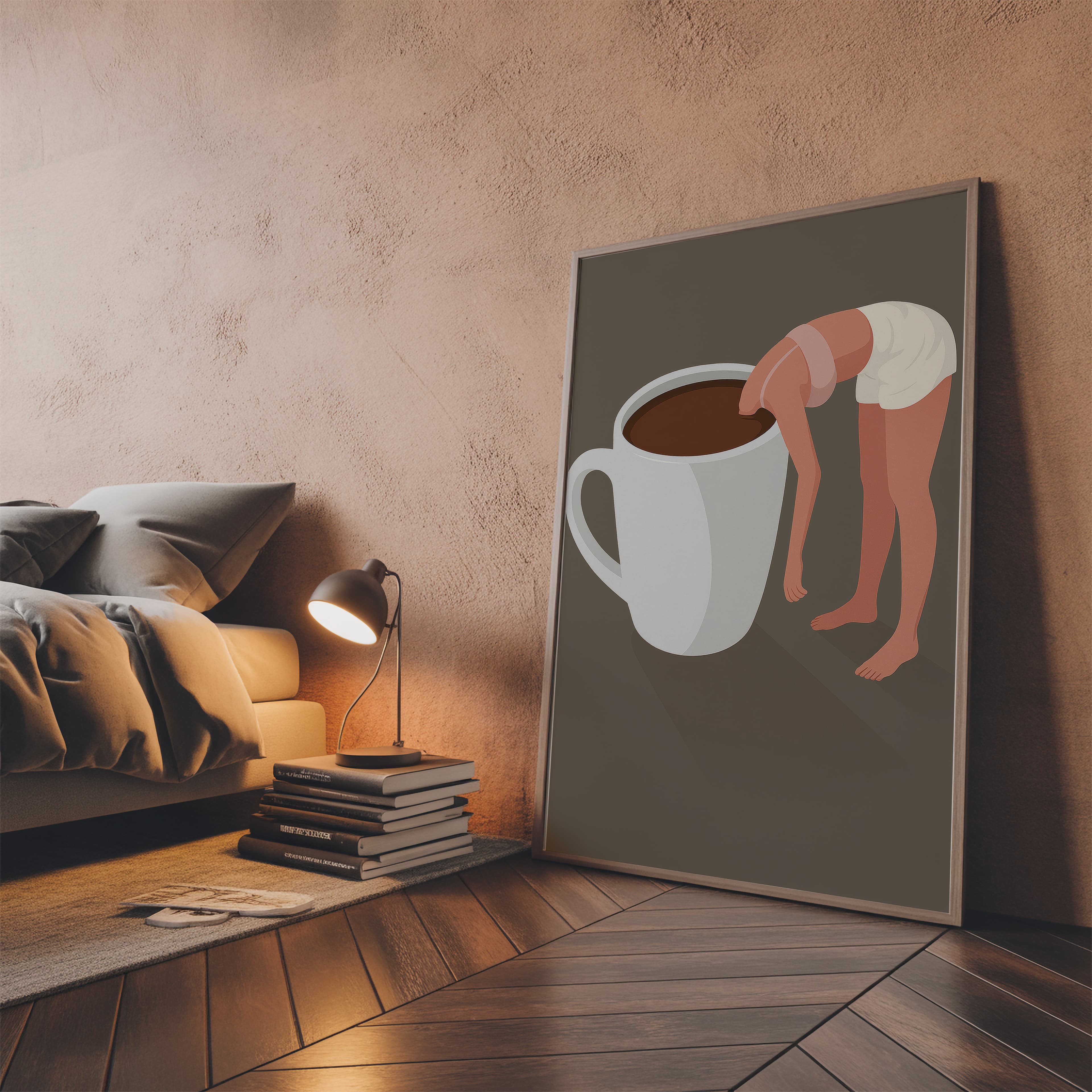 Woman in Coffee Cup Art Print, Minimalist Kitchen Decor