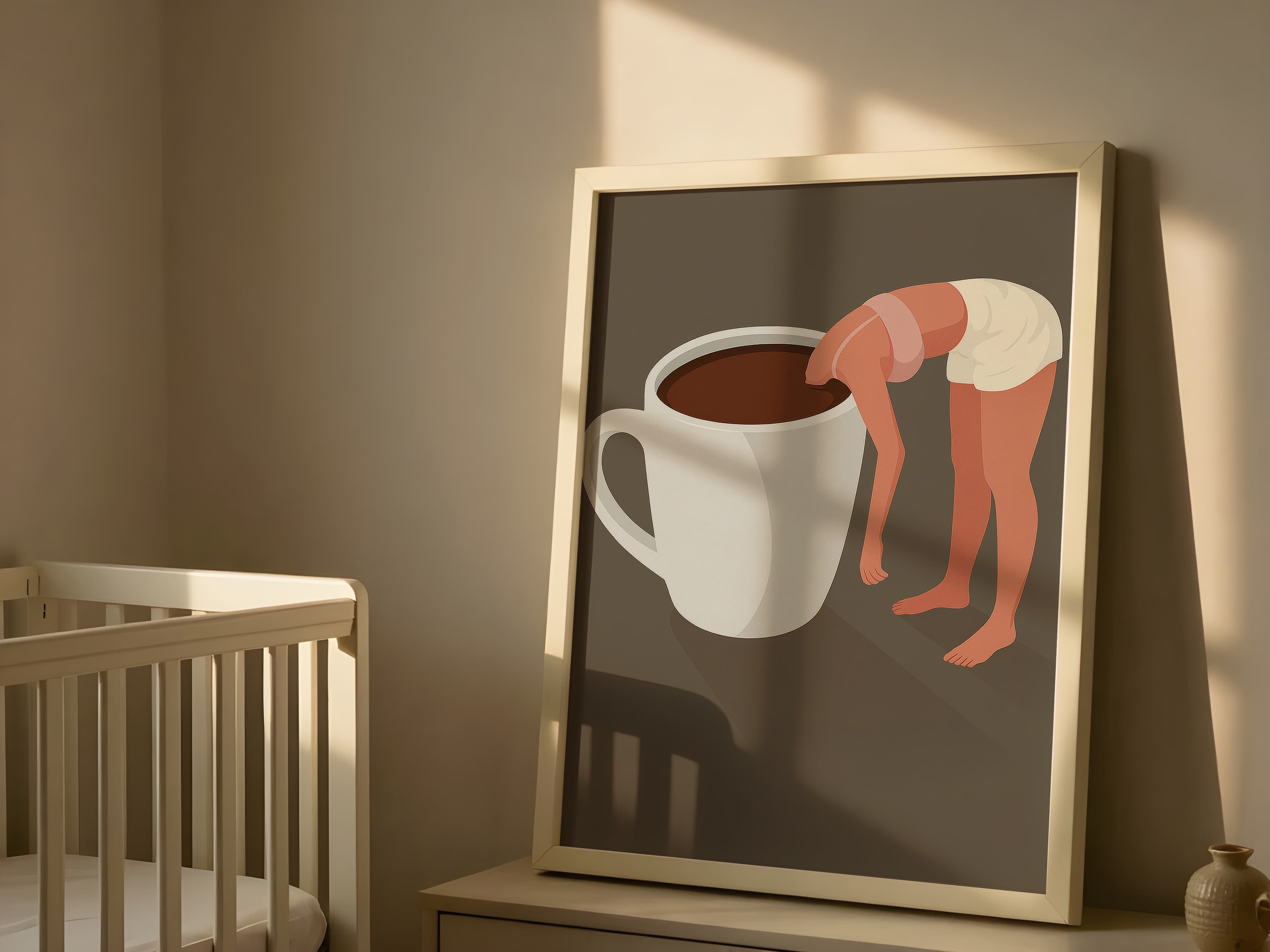 Woman in Coffee Cup Art Print, Minimalist Kitchen Decor