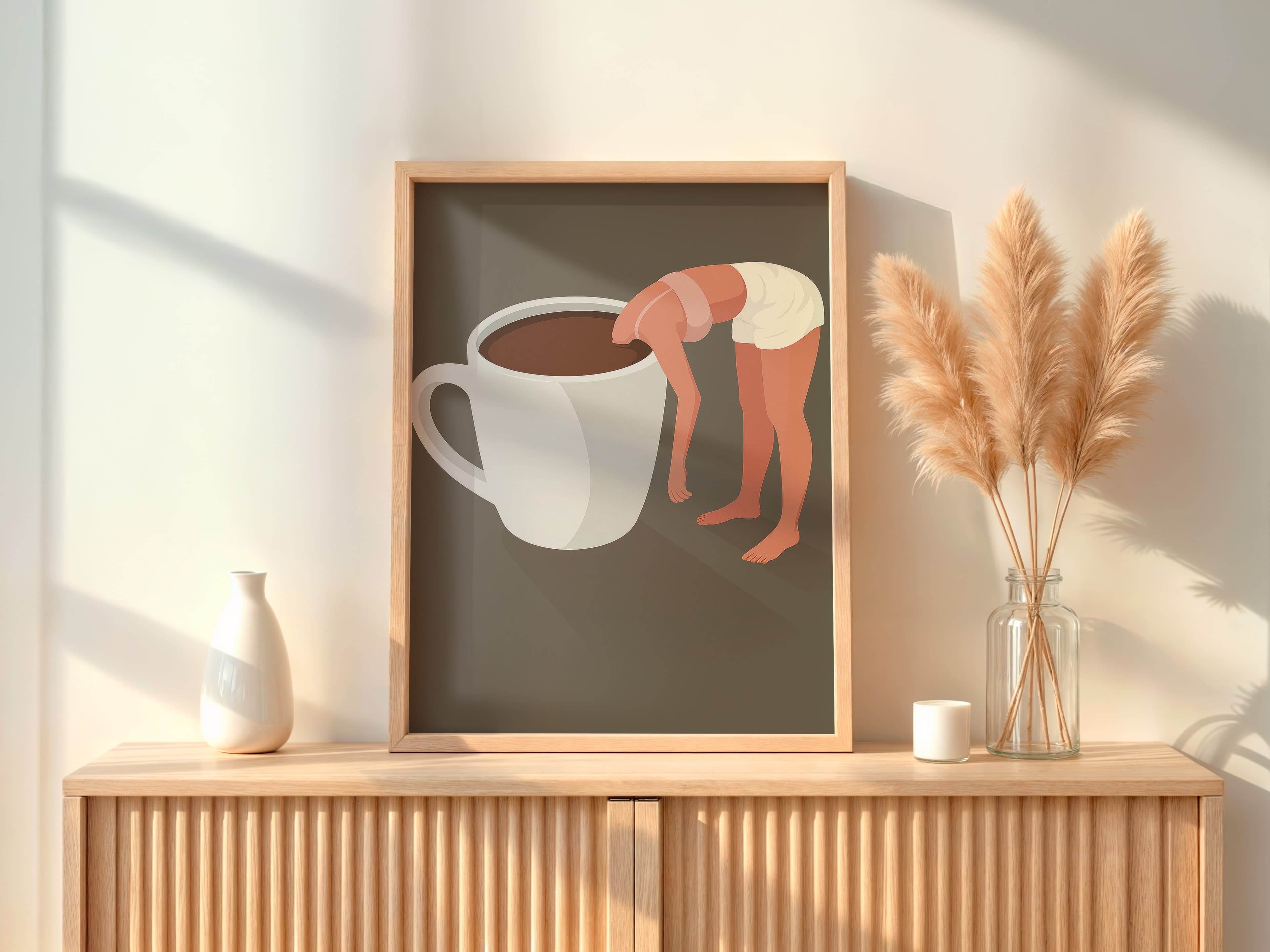 Woman in Coffee Cup Art Print, Minimalist Kitchen Decor