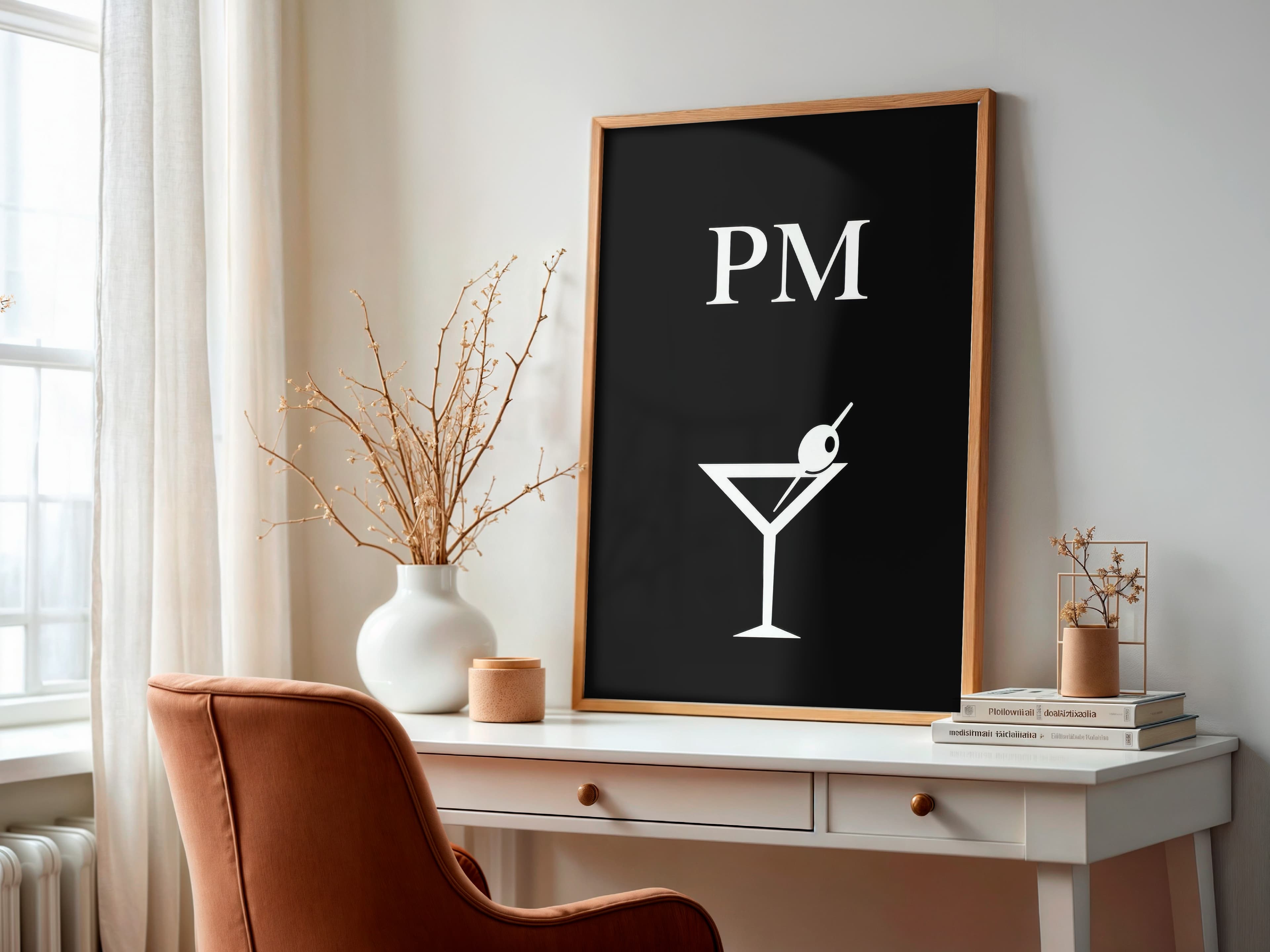 Cocktail Line Art PM, Minimalist Bar Cart Poster
