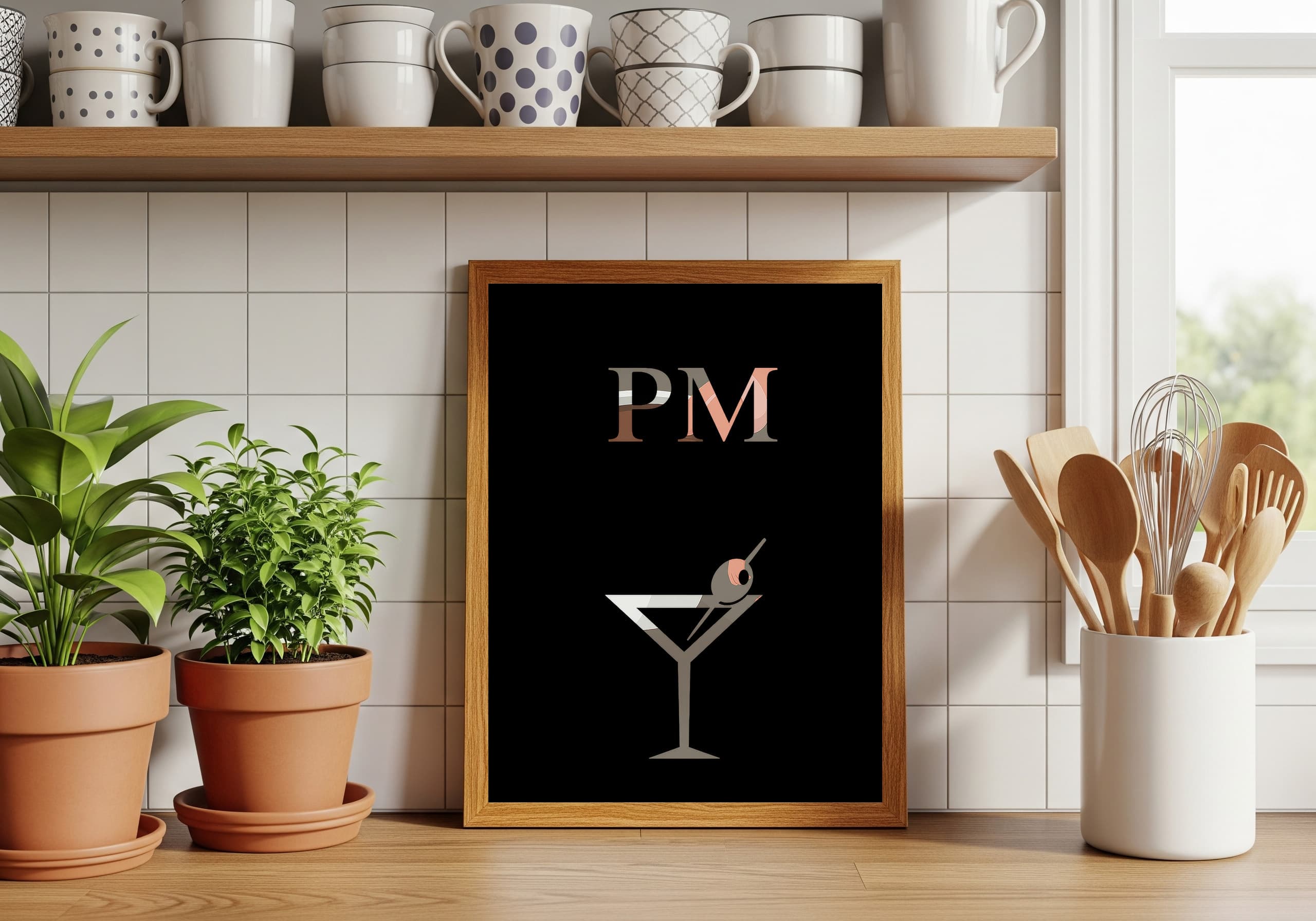 Cocktail Line Art PM, Minimalist Bar Cart Poster