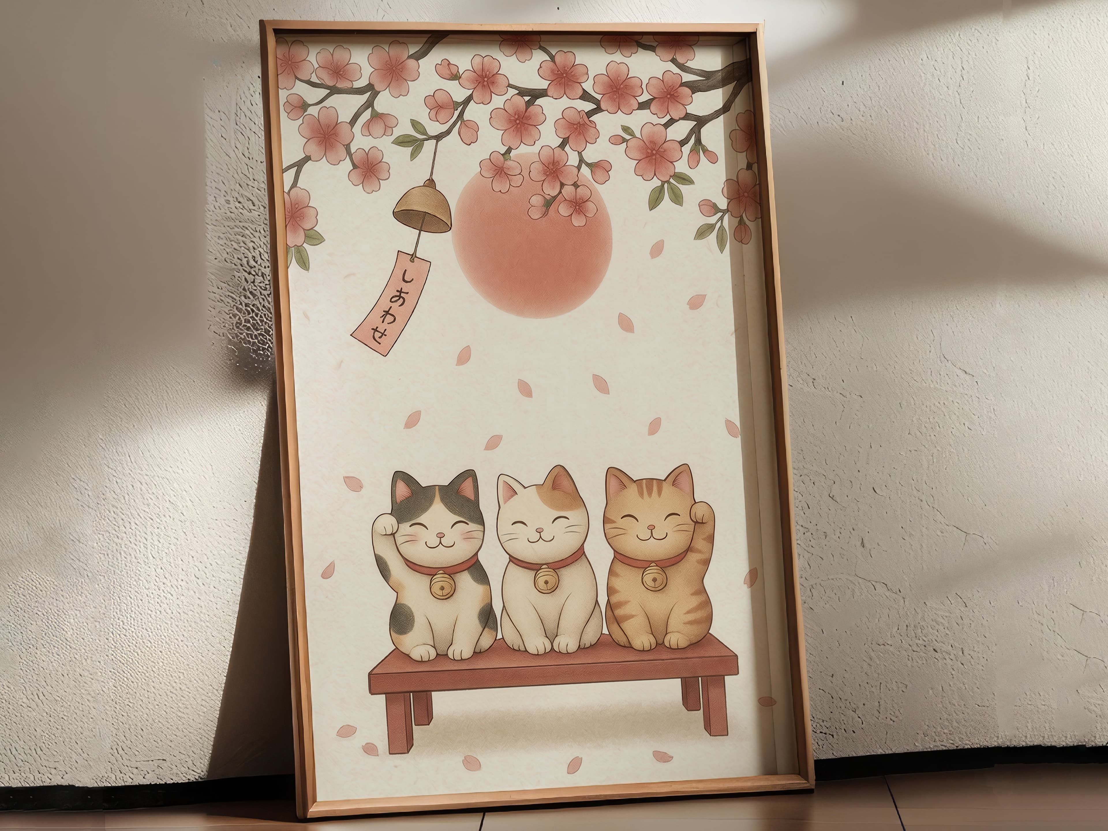 Lucky Cat Cherry Blossom Print