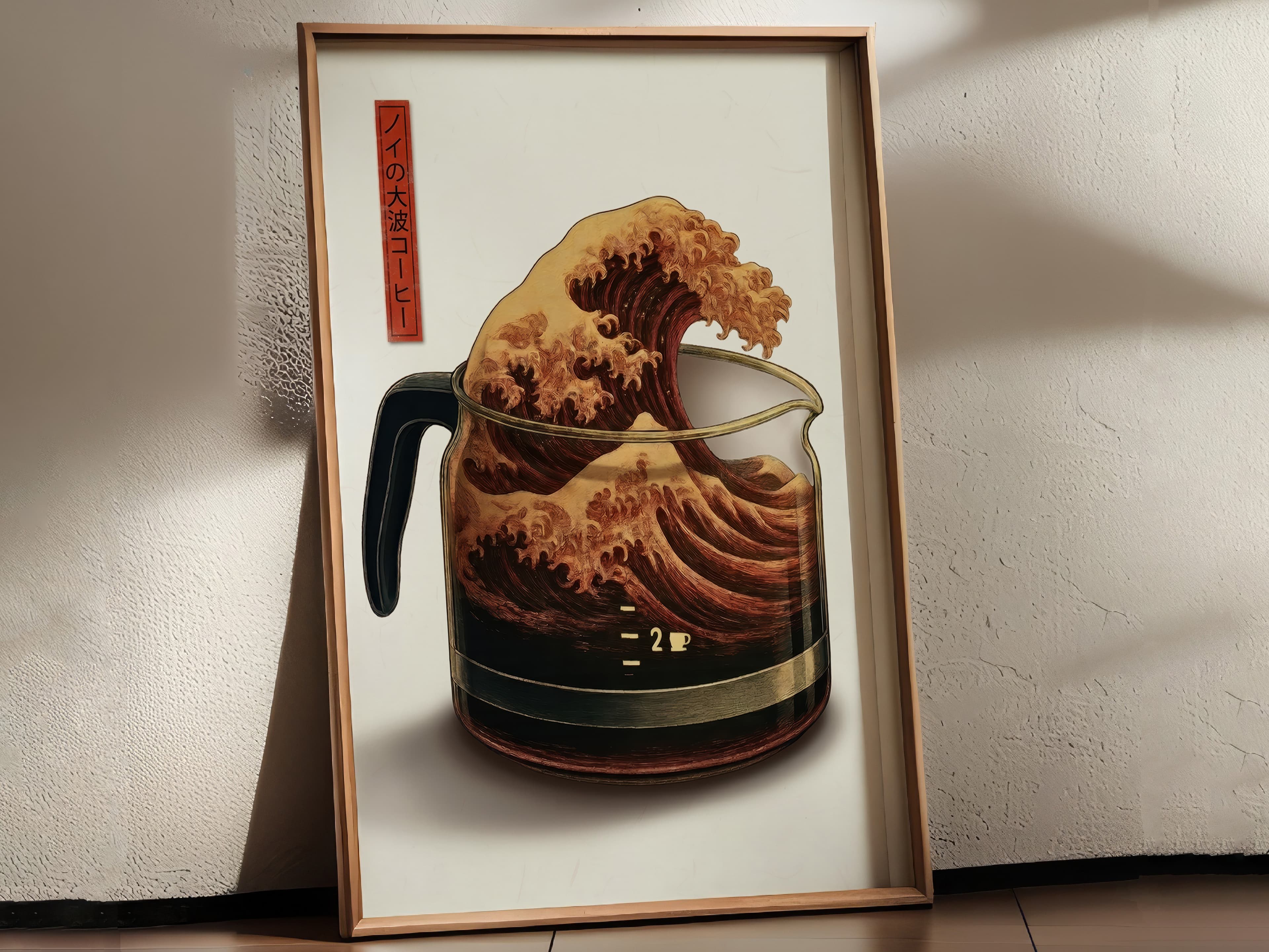 Japanese Wave Coffee Print – Minimalist Kitchen Art