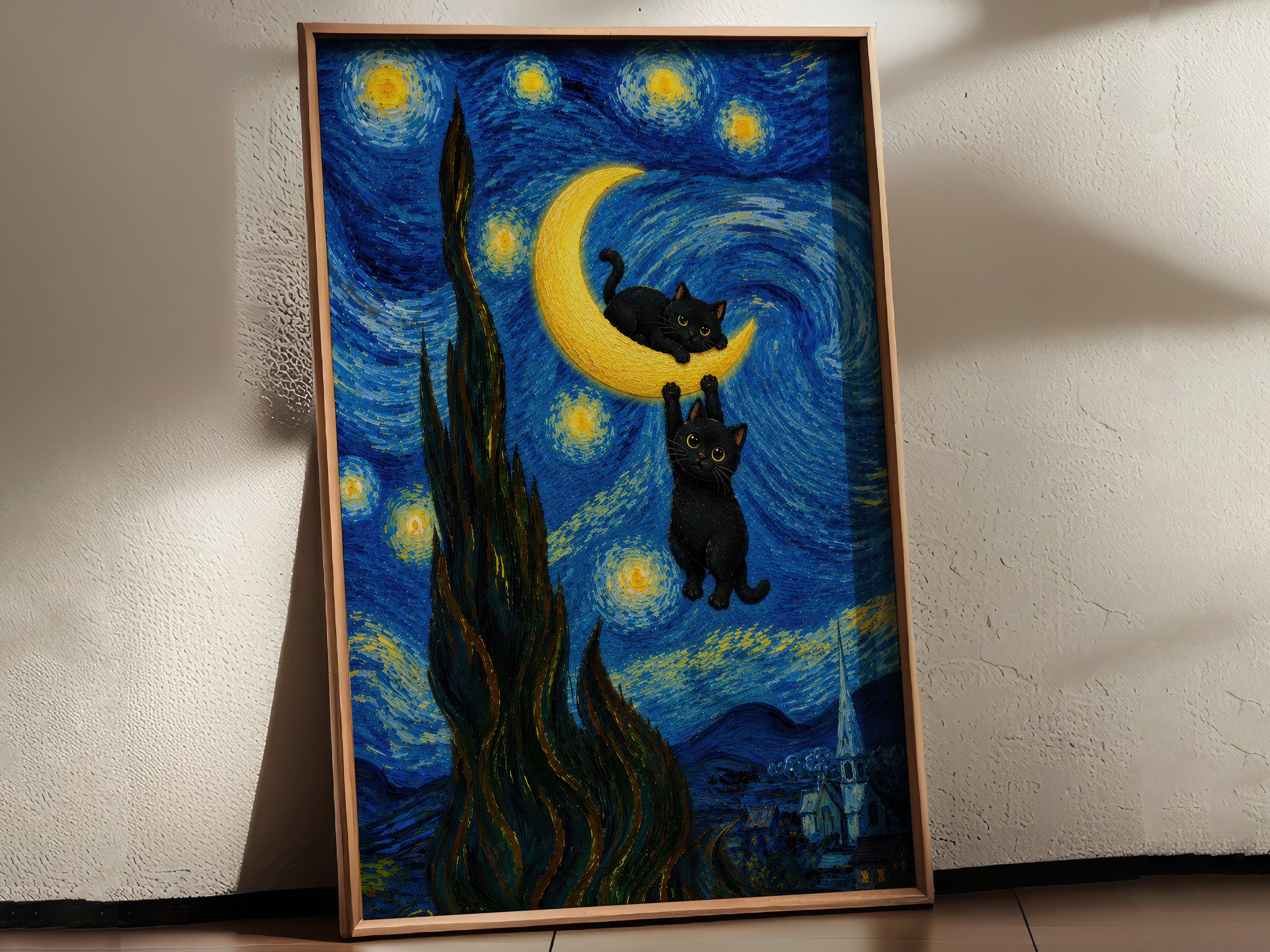 Black Cat Moon Print