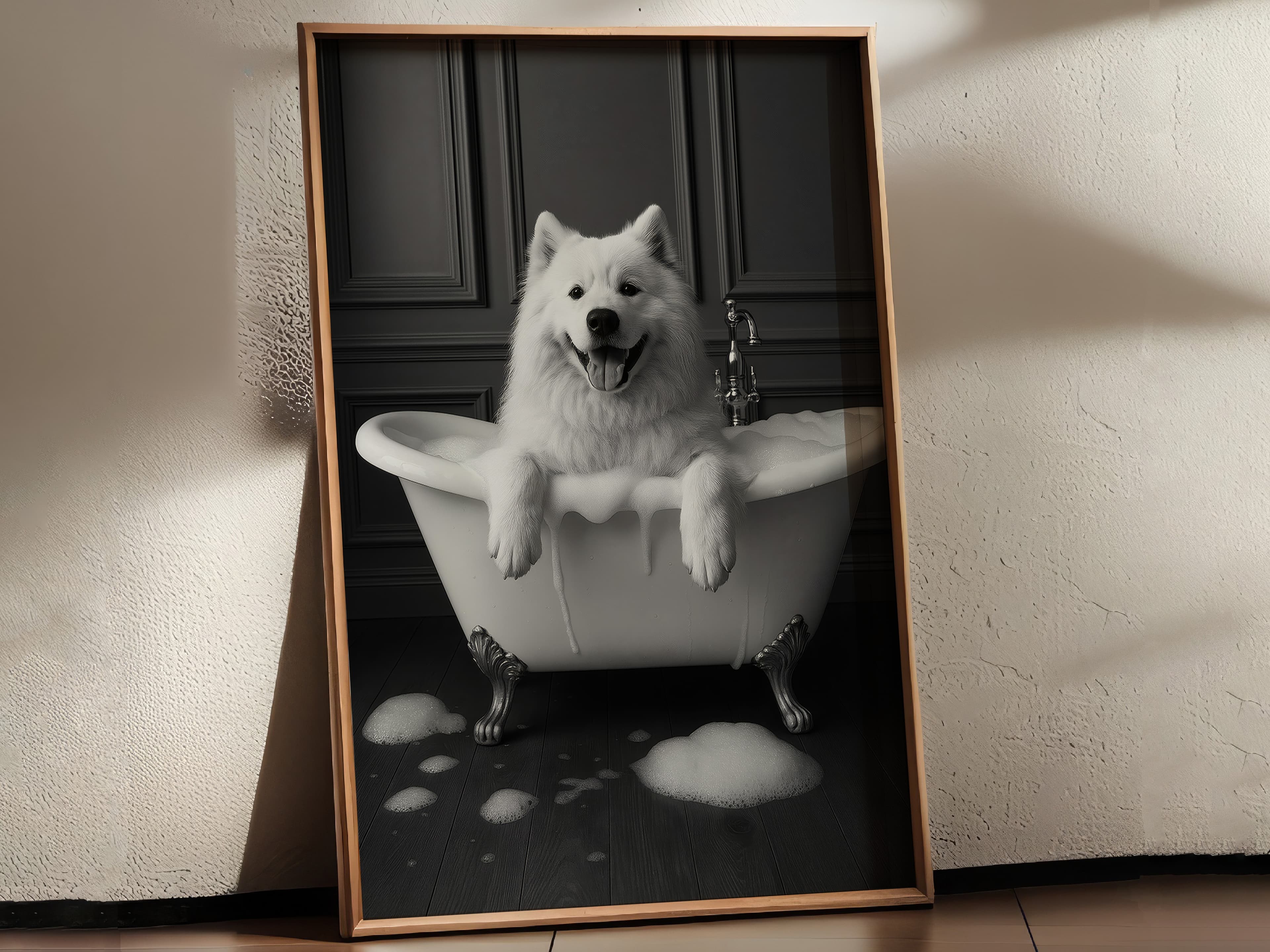 Dog in Bathtub Print, Funny Bathroom Wall Art, Animal Humor Poster