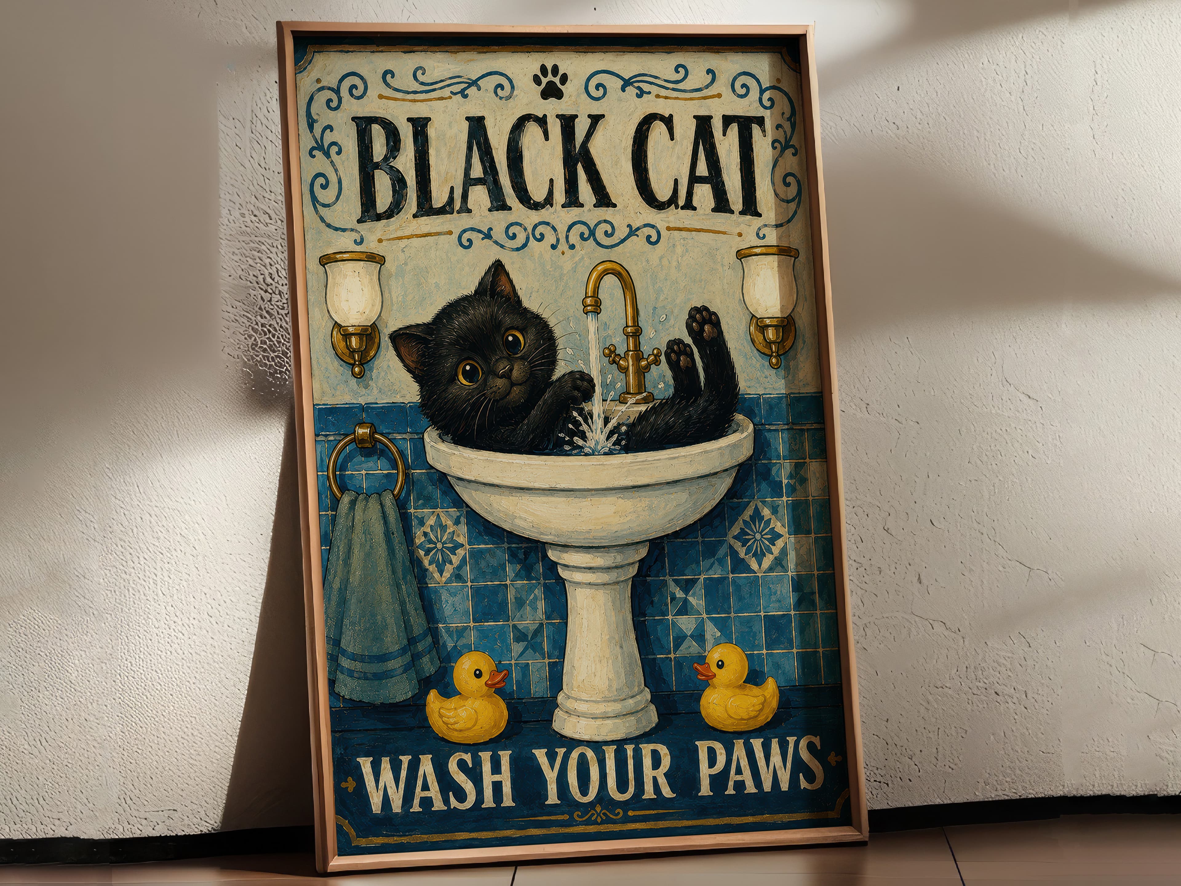 Black Cat Sink Print