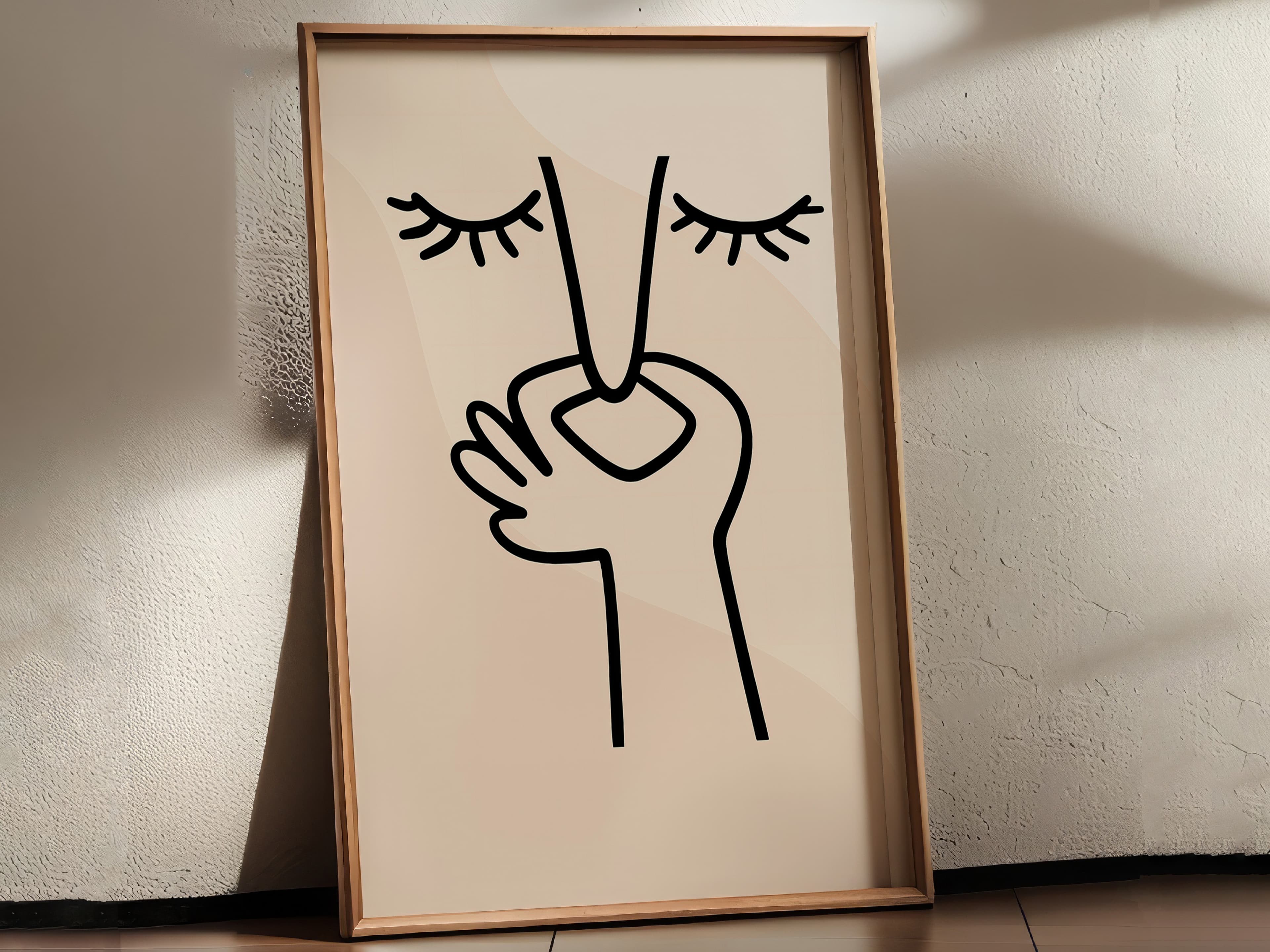 Face Line Drawing Print, Zen Minimalist Wall Art, Neutral Beige Bedroom Decor