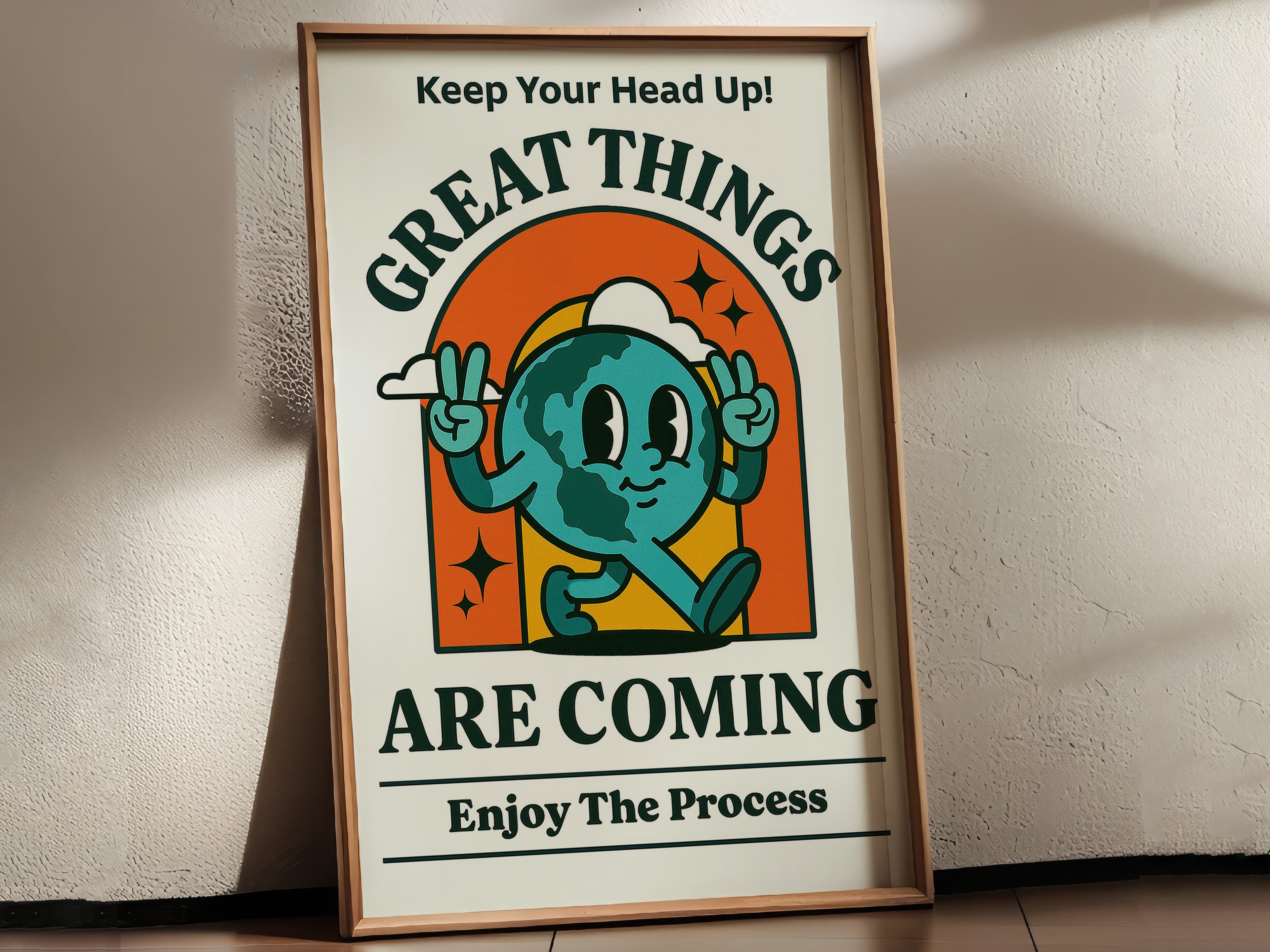 Retro Earth Cartoon Poster – Motivational Office Decor
