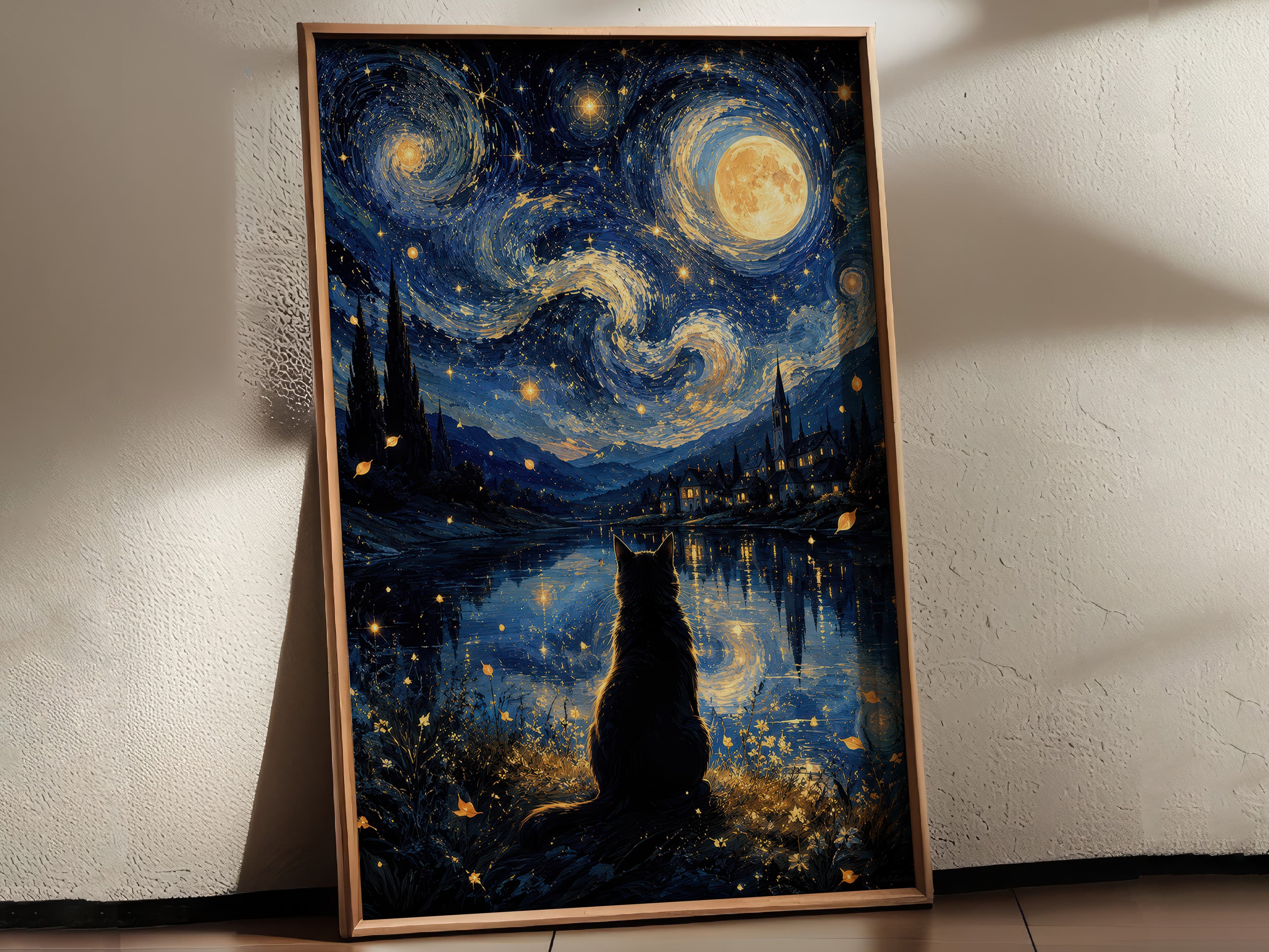 Starry Night Cat Print