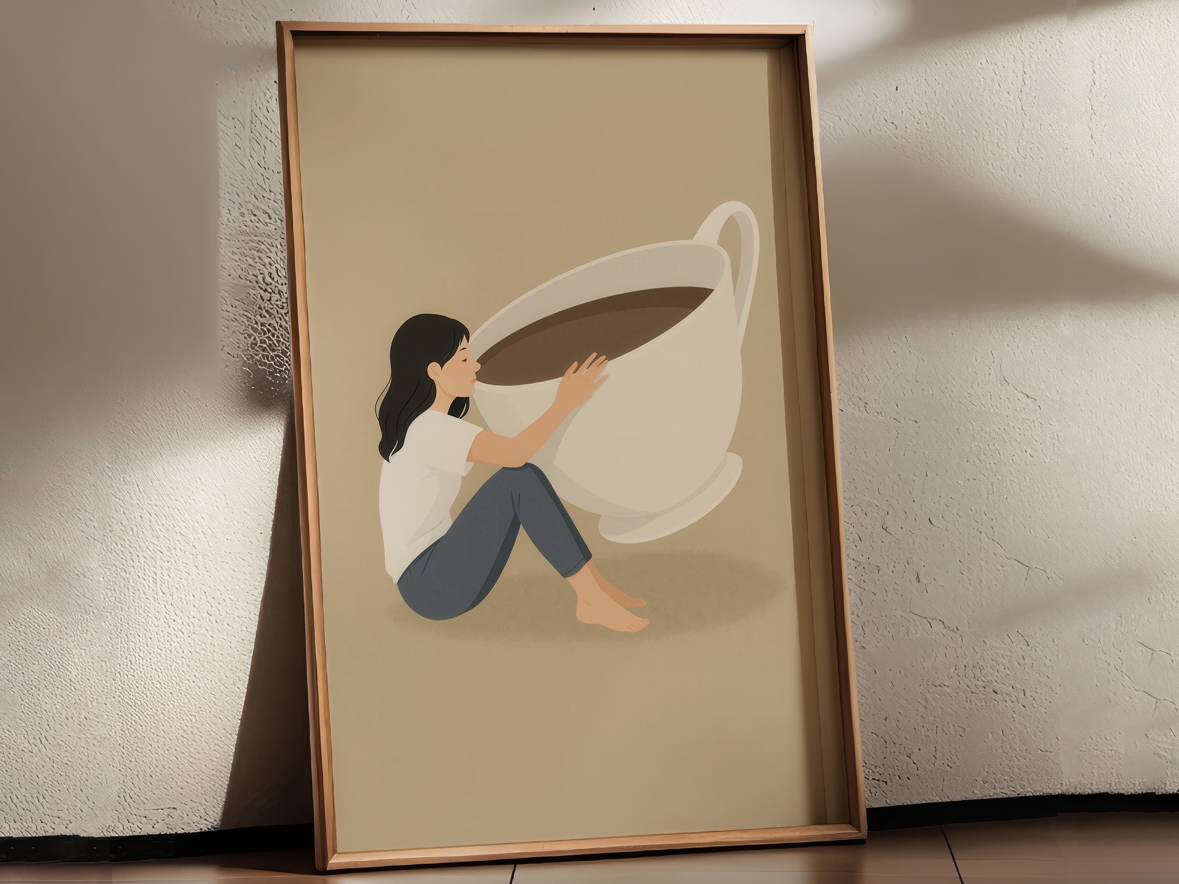 Coffee Cup Zen Print, Wabi Sabi Coffee Art, Minimalist Kitchen Decor